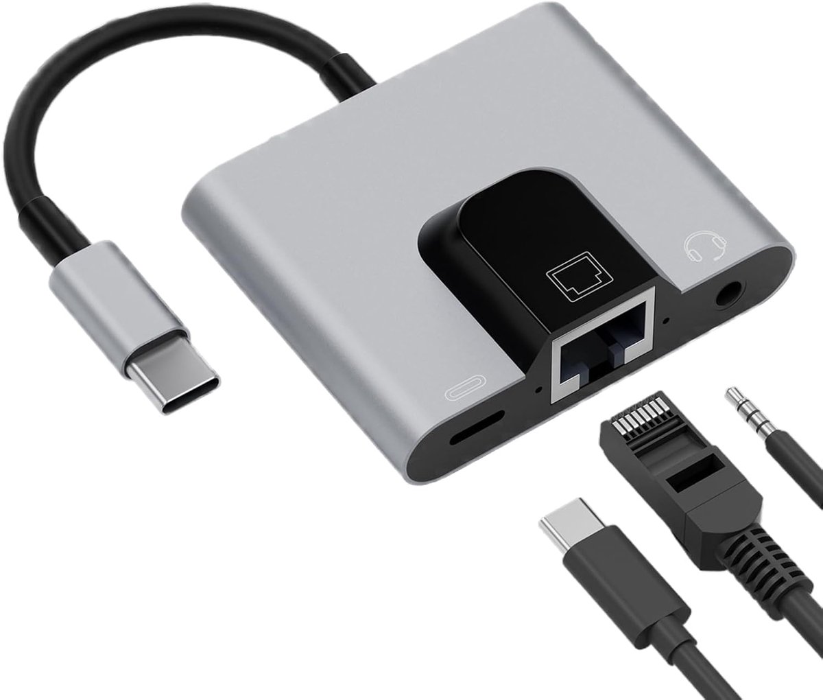 Ethernet Adapter - Type-C Hub - Internet Verbinding - Gigabit Snelheid - 14.6 cm - Grijs