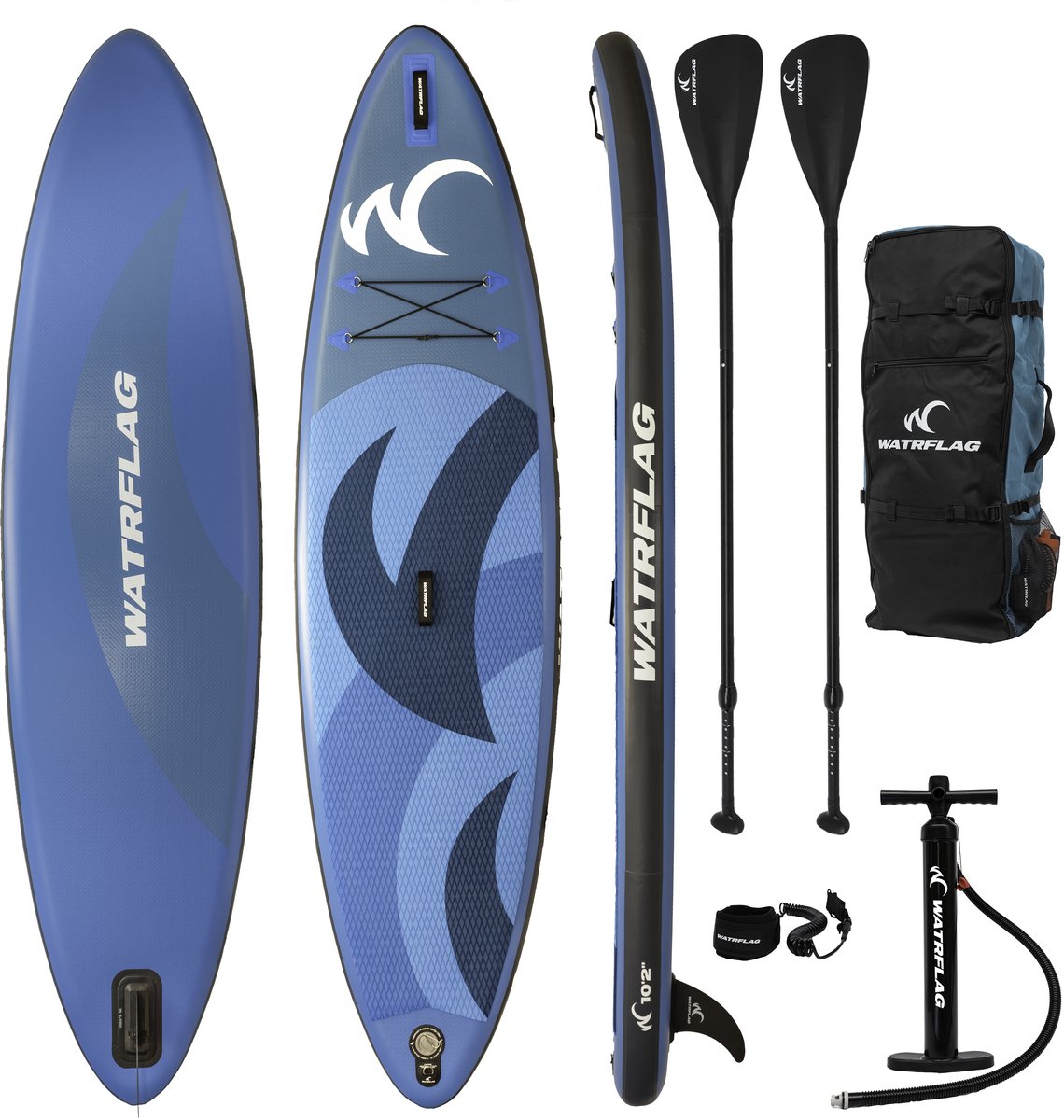 Watrflag Flow Blue SUP Board 10'2'' Set - 310 cm - Allround Opblaasbaar Stand Up Paddle Board met peddel, pomp, luxe rugzak 310