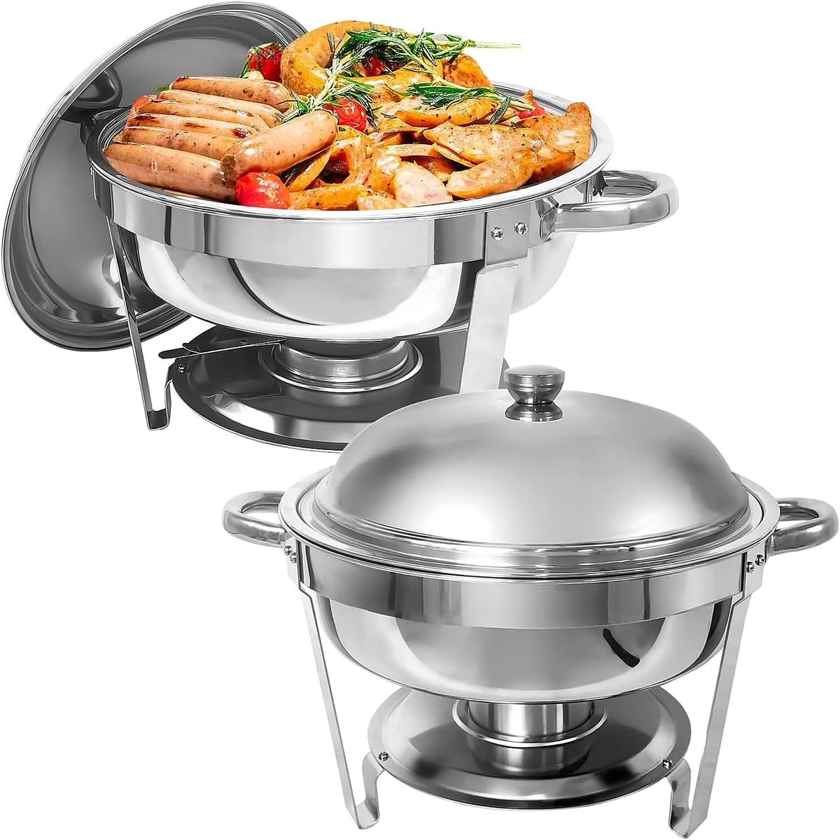 Buffet Stoofpannenset - Voedselwarmer Serveerschaal - Eten Warm Houden - Dubbele Temperatuurregeling - 6 Liter - Zilver