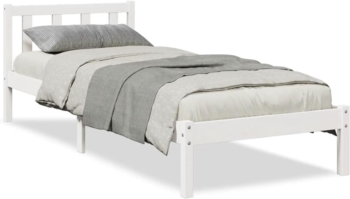 Bedframe Extra Lang - Eenpersoonsbed Houten Bed - Comfortabel Slapen - Massief Grenenhout - 100x220 cm - Wit