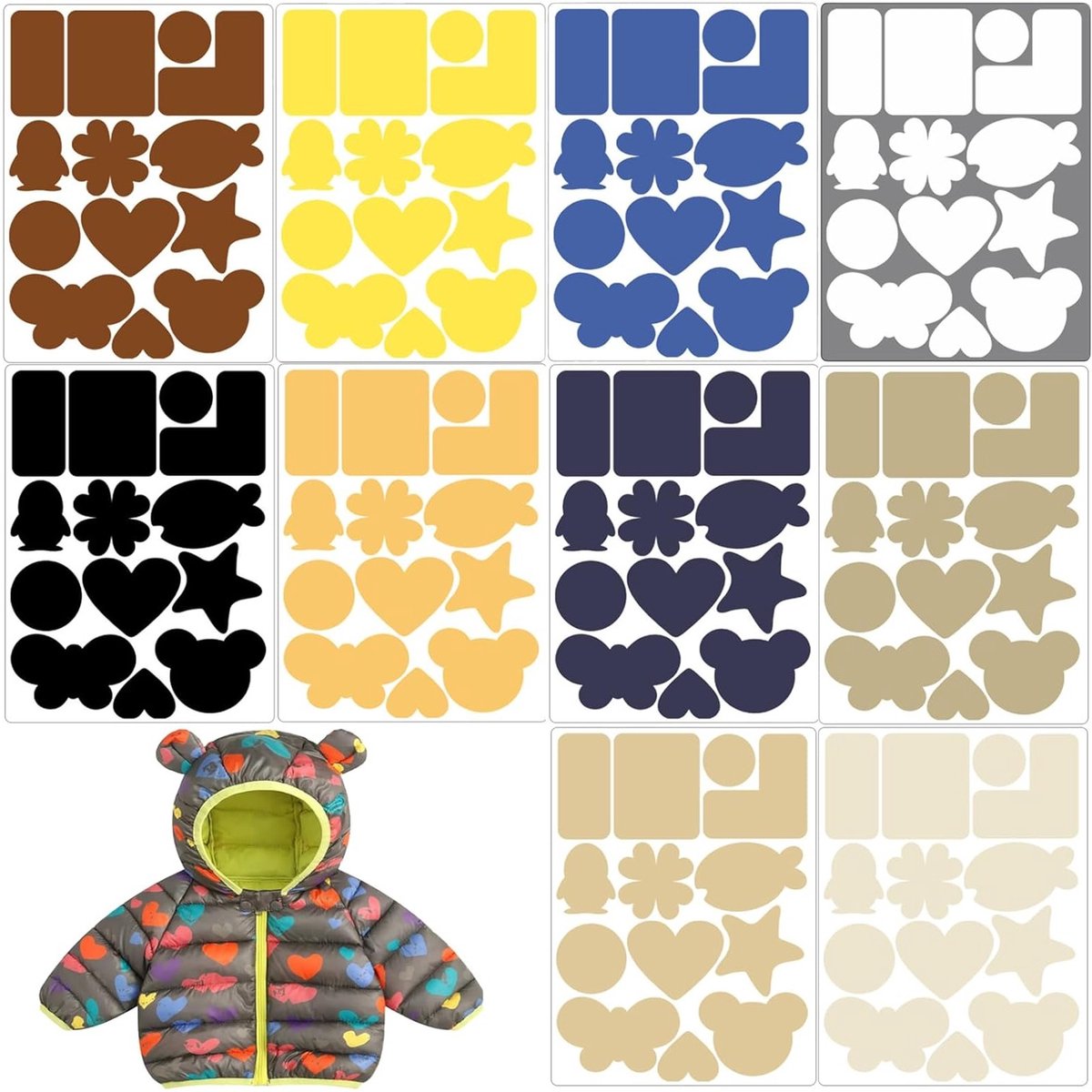 Set van 10 Waterdichte Nylon Reparatie Patches, Zelfklevende Patches voor Kleding, Gordijnen en Donsdekens in Diverse Kleuren