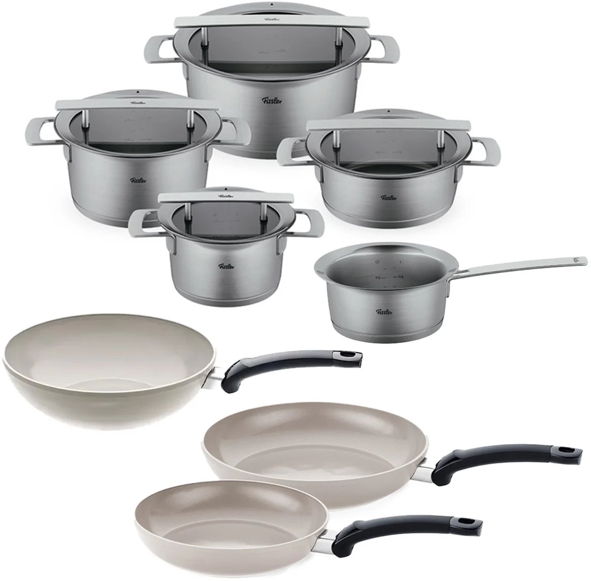 Fissler Phi Collection Pannenset met Glasdeksels, 8-delig met Uniek afgietsysteem