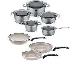 Fissler Phi Collection Pannenset met Glasdeksels, 8-delig met Uniek afgietsysteem
