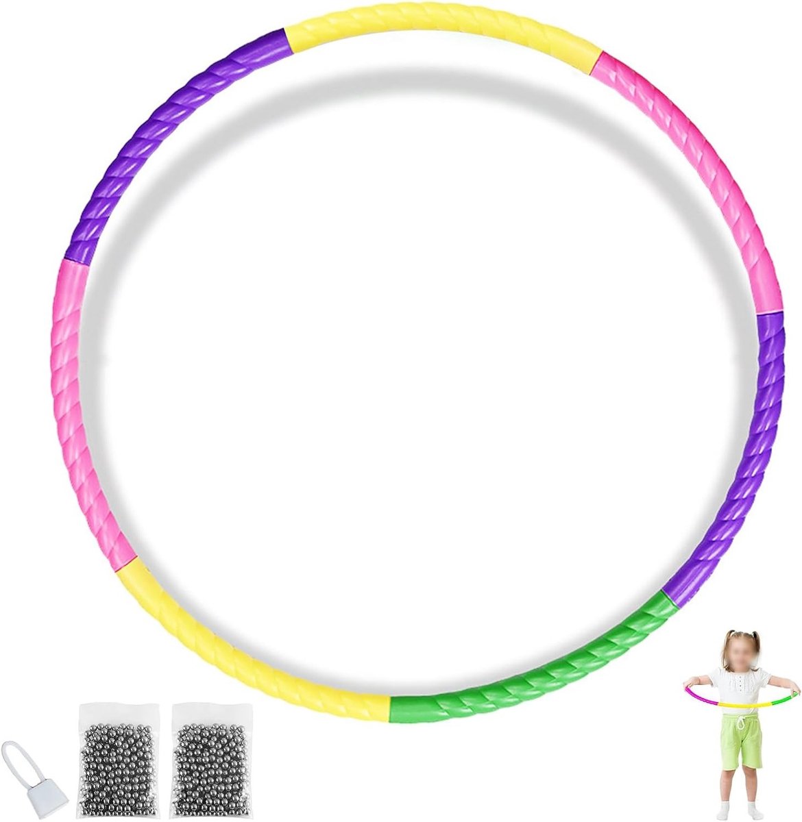 Fitness Hula Hoop Set van 7 Stukken, 60 cm Diameter, Verwijderbare Gewichten met 200 Stalen Ballen voor Effectieve Training en Spelletjes