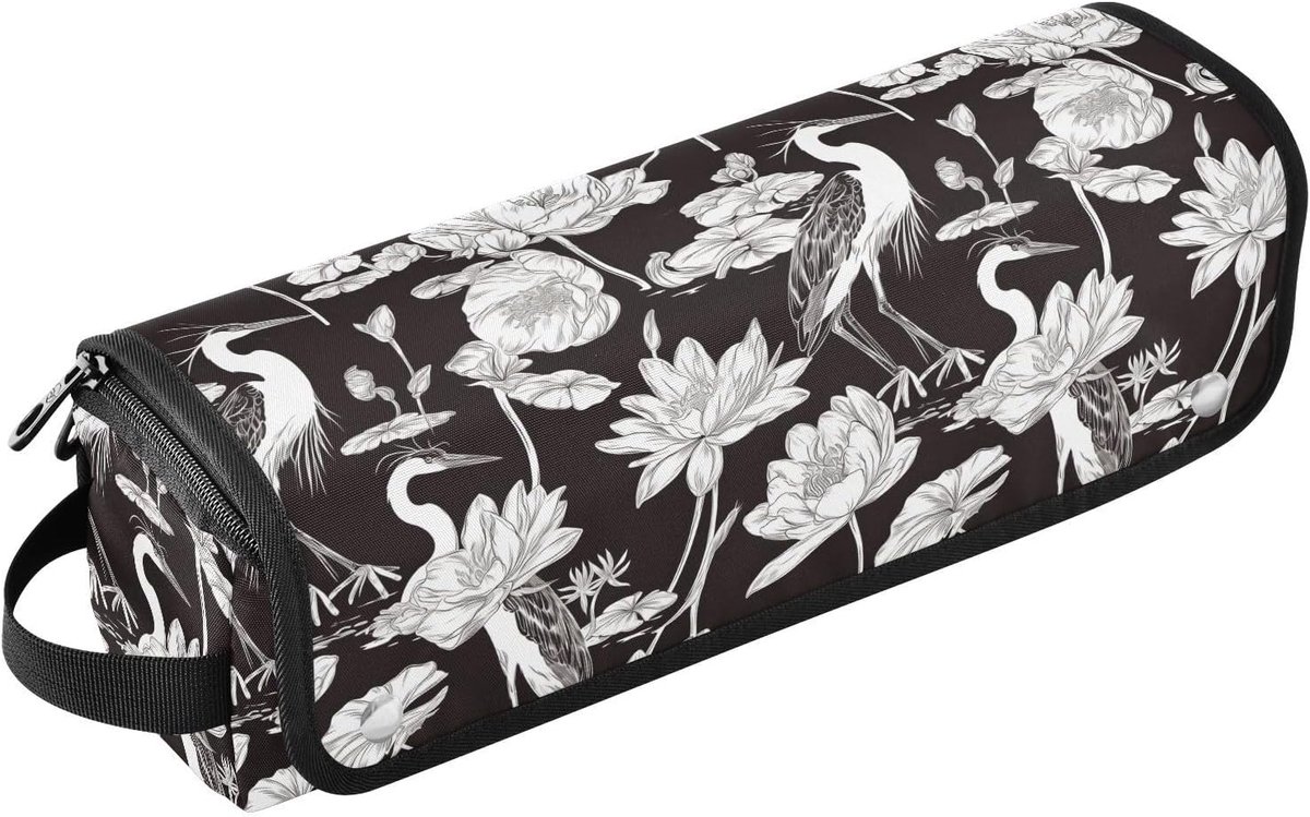 Haarstyling Opbergtas - Reis Etui Hittebestendig - Haargereedschap Organiseren - Magnetisch Afneembare Mat - 37 x 31.5 cm - Zwart Wit
