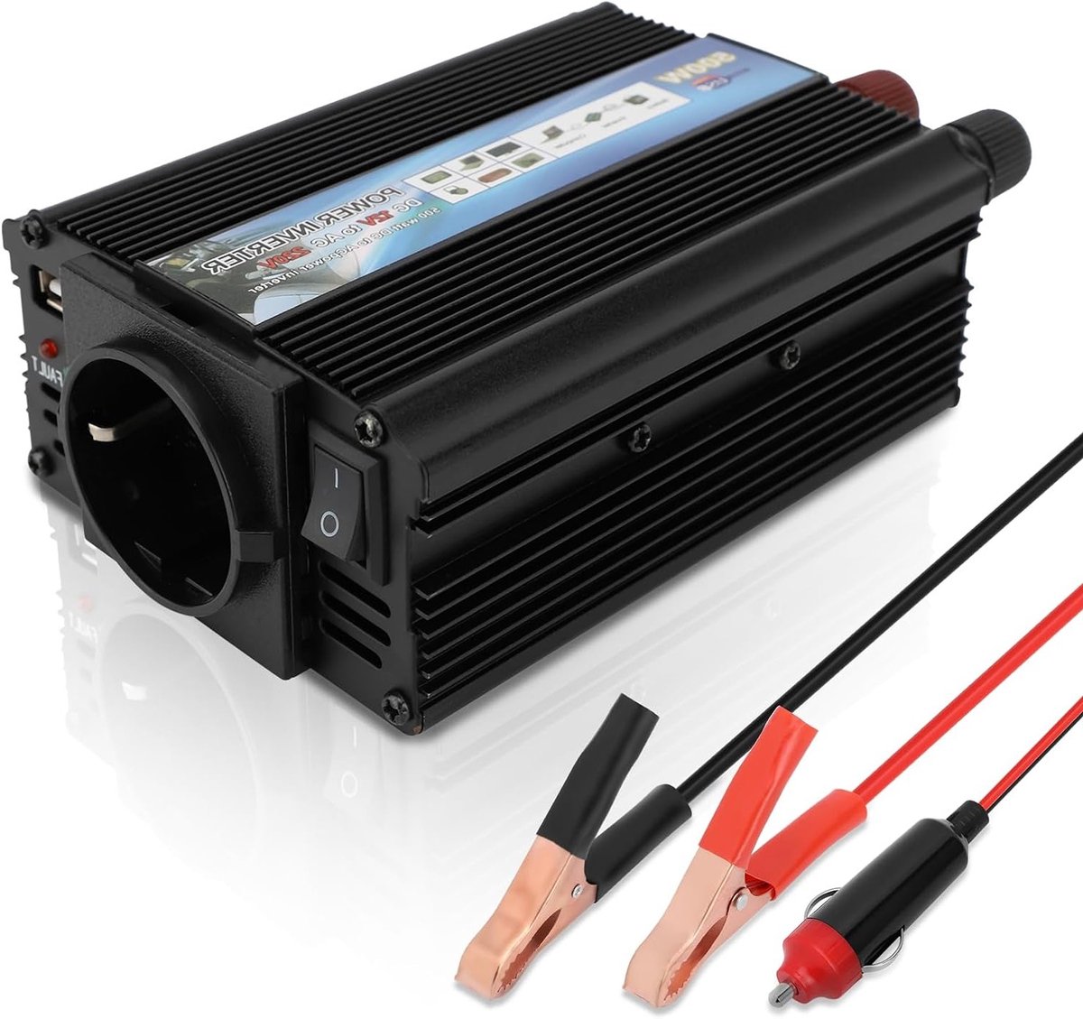 500W Inverter DC 12V naar 220-230V Spanningsomvormer voor Auto, Oplader voor Laptop, Telefoon en Tablet, Ideaal voor Roadtrips en Kamperen