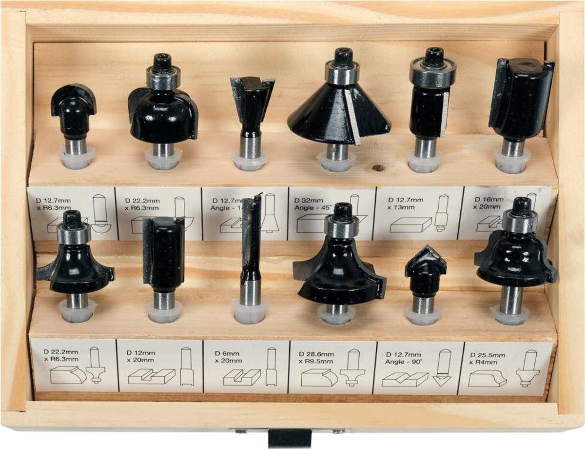 Vorel - Houtfrezenset - 12-delig - 6mm Schacht - Hardmetalen Bladen