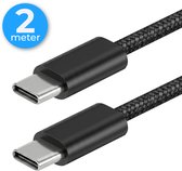 Nuvance USB C naar USB C Kabel - USB C Lader - 2 Meter - Snellader USB C - Gevlochten Nylon - 60W - 480 Mbps - Zwart