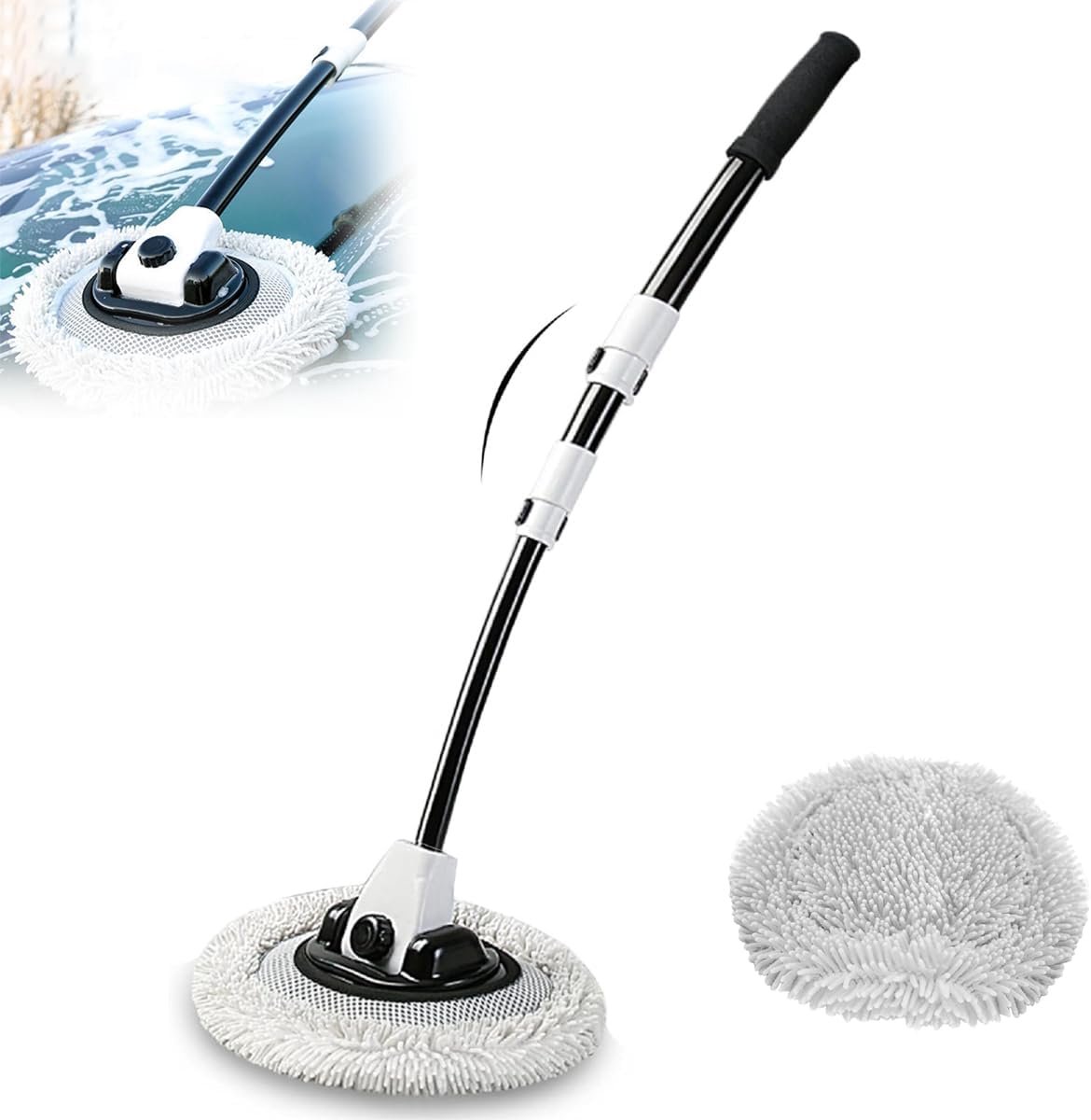 Autowasborstel - Autoreinigingsborstel - Auto Wassen - 15° Gebogen Steel - 60-112 cm - A/Set
