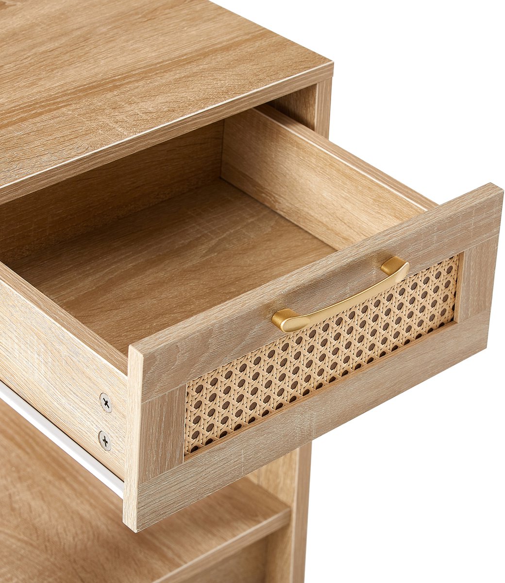 REDOM Nachtkastje - Met lade - Rattanlook front - Soepel schuifmechanisme - MDF - Naturel - Moderne stijl - Slaapkamer en woonkamer