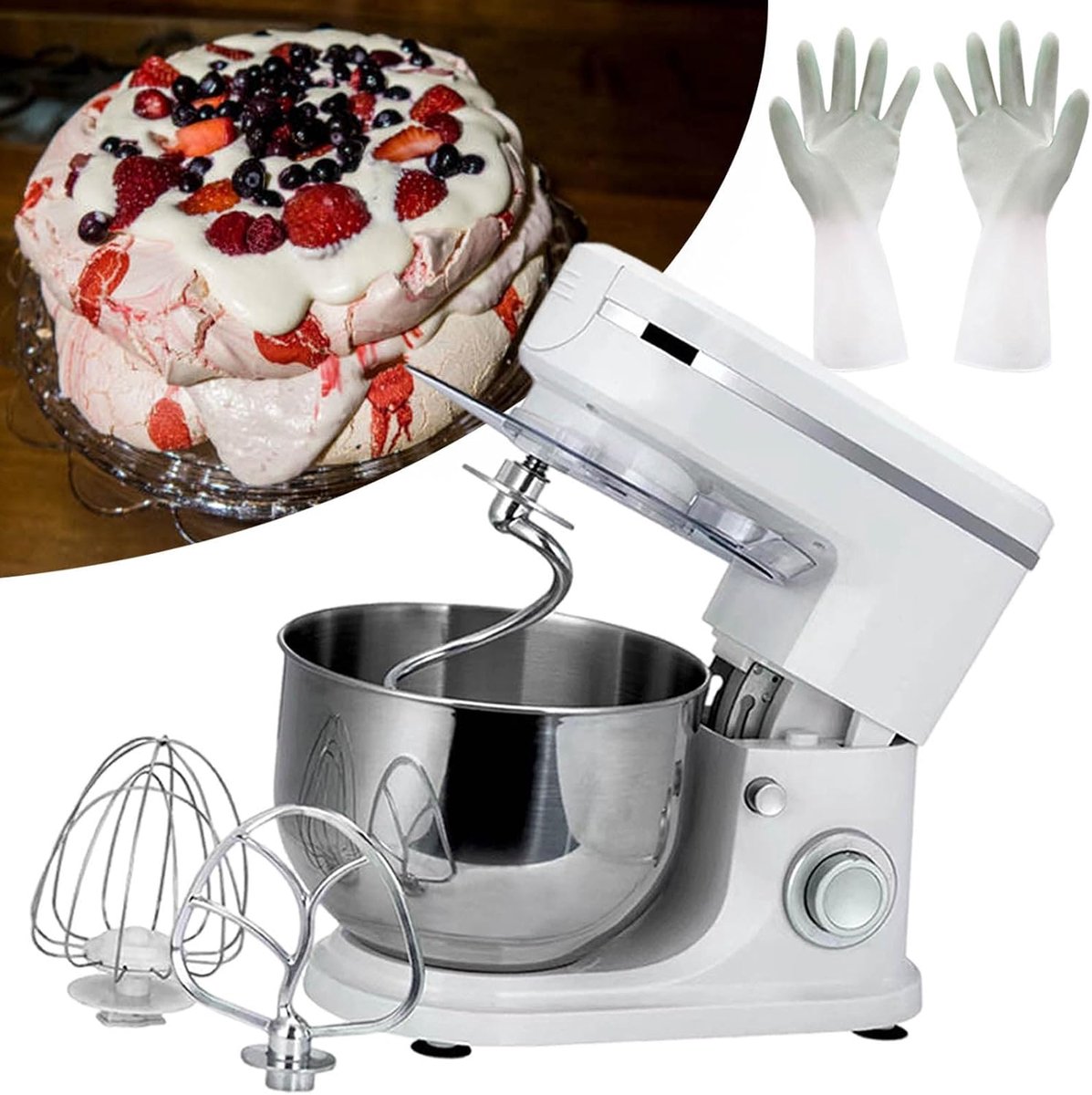 Standmixer Keuken - Keukenmachine Mixen - Bakken en Koken - 7 Snelheden Krachtig - 5 Liter Kom - Wit