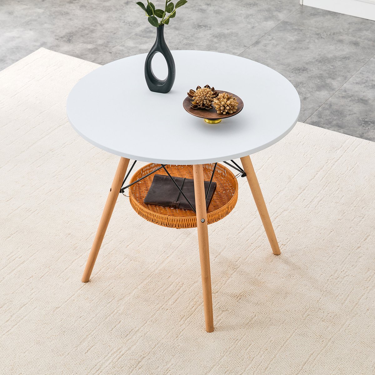 STILVORA Eettafel - Ronde Tafel Met Opbergmand - Voor 2 Tot 4 Personen In Kleine Ruimtes -