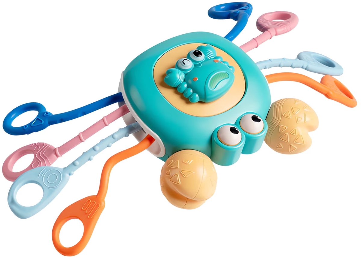 COOAU - Montessori Baby Sensorisch Speelgoed – Silicone Trektouw Krab - Groene krab - Vanaf 6 Maanden – Fijne Motoriek & Handspierontwikkeling – Reisspeelgoed & Leeractiviteit