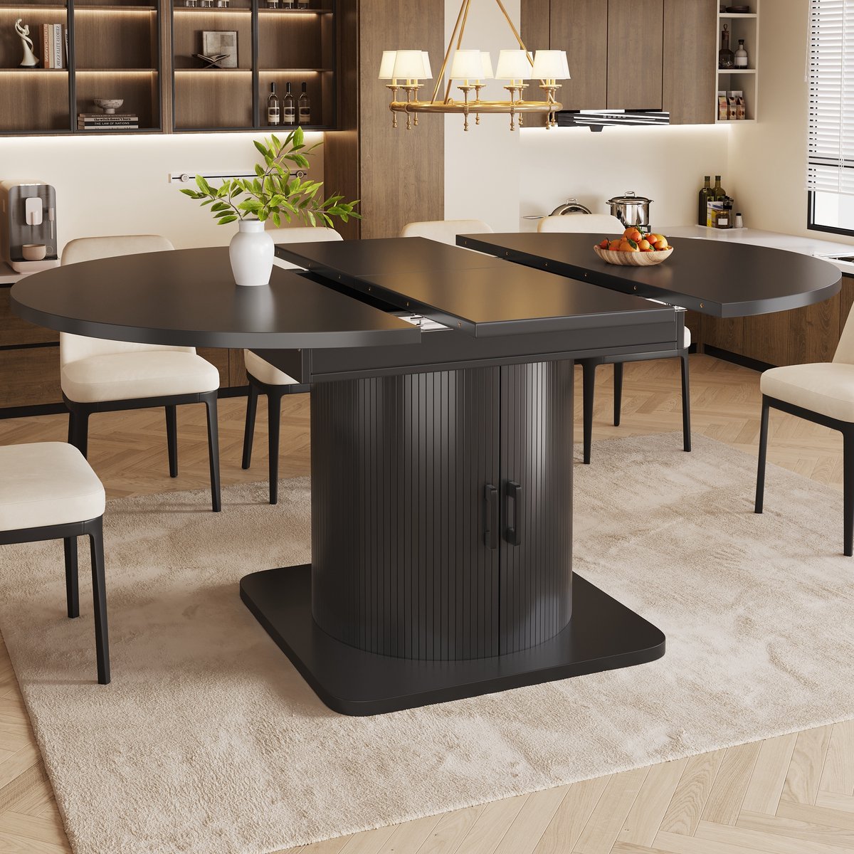 OKWISH Uitschuifbare Eettafel - Verborgen Opbergruimte - Voor Keuken En Eetkamer - MDF En