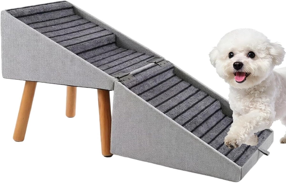 Hondentrap Opvouwbaar - Hondenoprit Hout - Veilige Toegang - Antislip Treden - 40x40x40cm - Grijs