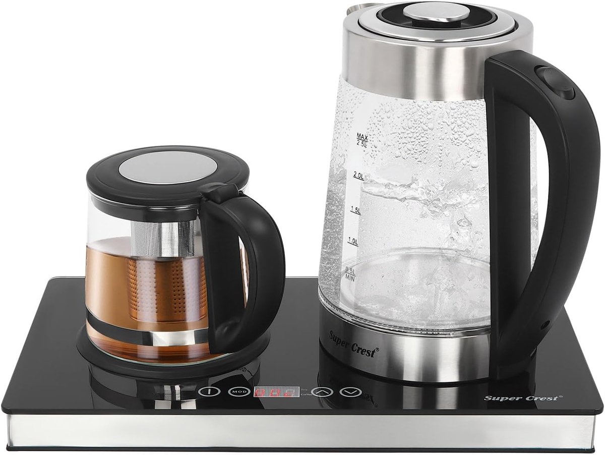 Elektrisch Waterkokers - Dubbele Ketel - Dranken Bereiden - Instelbare Temperatuur - 2.5 Liter - Zwart Transparant