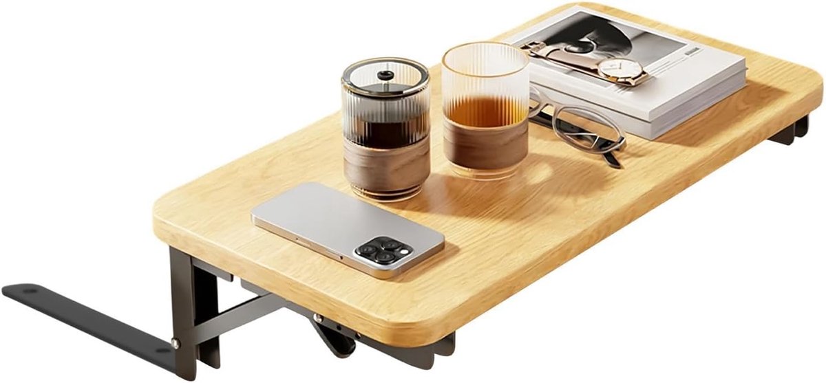Bedtafel Nachtkastje - Bureau Bijzetmeubel - Ordelijk Slapen - Inklapbaar Ruimtebesparend - 30 x 20 cm - Houtkleur