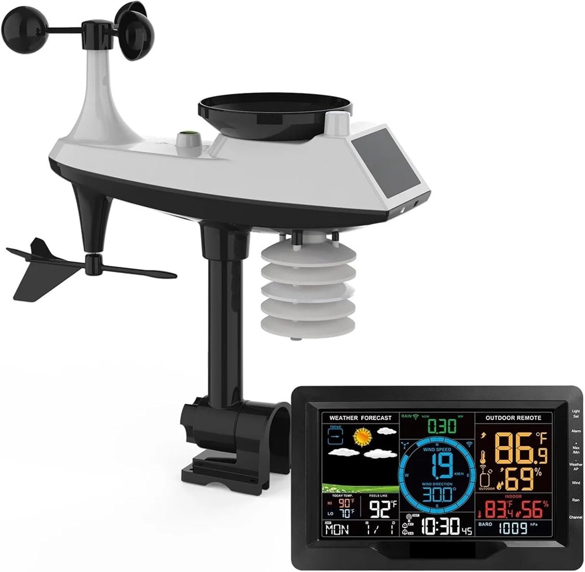 Draadloos Weerstation - Weersvoorspeller Buiten - Weersomstandigheden Monitoren - 7.5-inch LCD Kleurenscherm - 1 Sensor Inclusief - Wit
