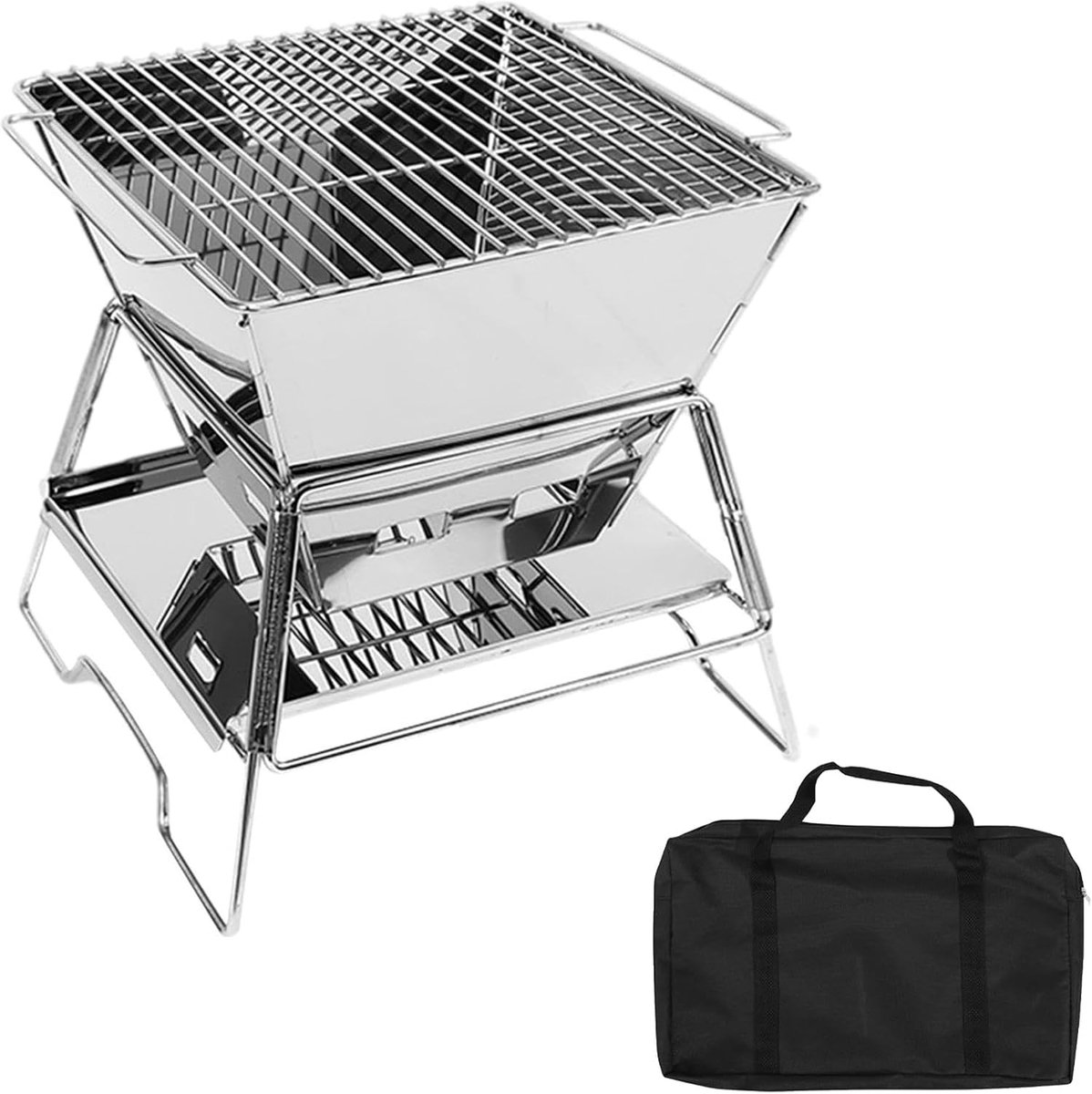 Camping Houtkachel - Mini Brandertje - Buiten Koken - Inklapbaar Ontwerp - 26 x 26 x 26 cm - Zilverkleurig