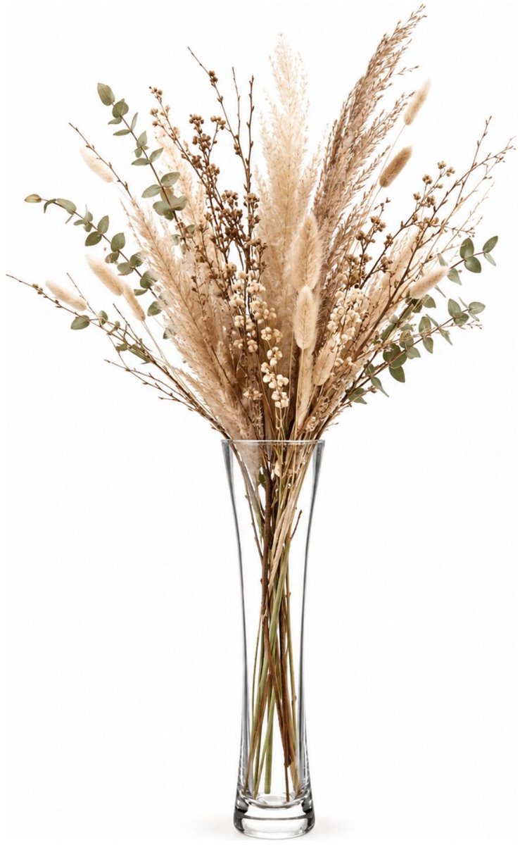Alessandro bloemenvaas Havana - transparant glas - H30 cm - taps opening - steelbloemen en siertakken
