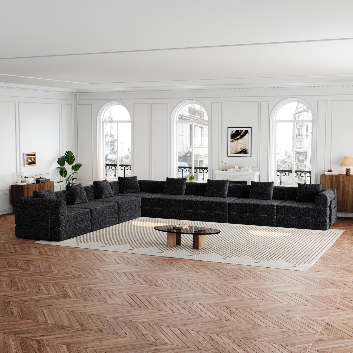 DESMIU Slaapbank 274 x 183,8 x 69,8 cm - 2-In-1 Met Opbergruimte En Stalen Frame - Voor Woonkamer En Logeerkamer - Chenille Zwart