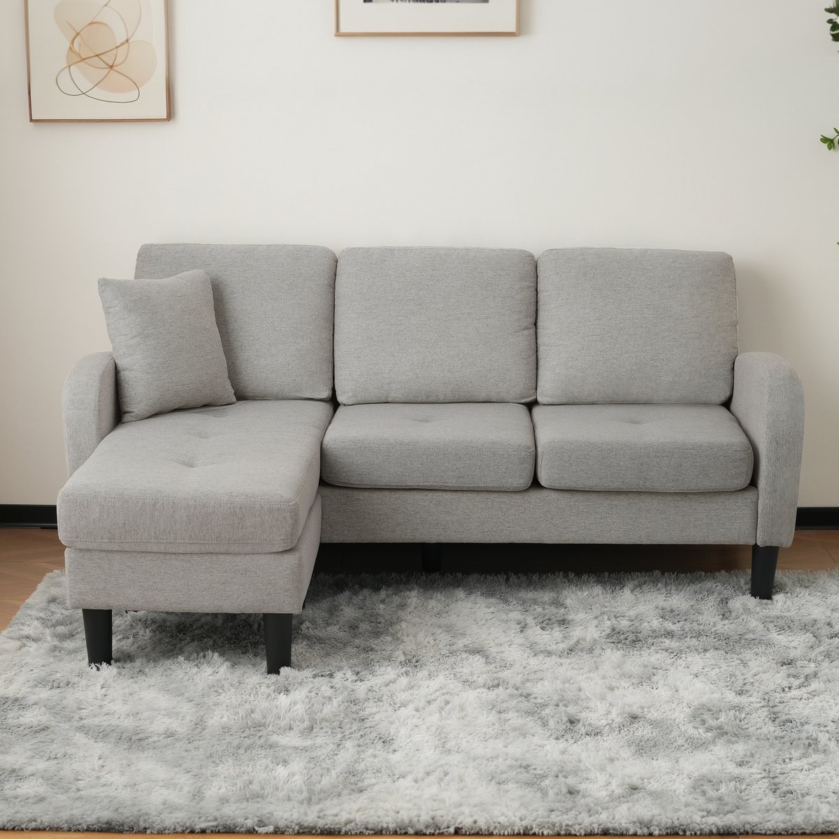DESMIU Hoekbank 166 x 118 x 77 cm - Modulaire Chaiselongue Met Flexibele Opstelling - Voor Woonkamer Appartement En Kantoor - Katoen-Linnen Grijs