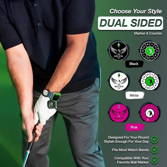 Golfhorloge Adapter - Balmarker Houder - Golfen Score Bijhouden - Magnetische Balmarker - 3 stuks - Zwart Wit Roze — afbeelding 2