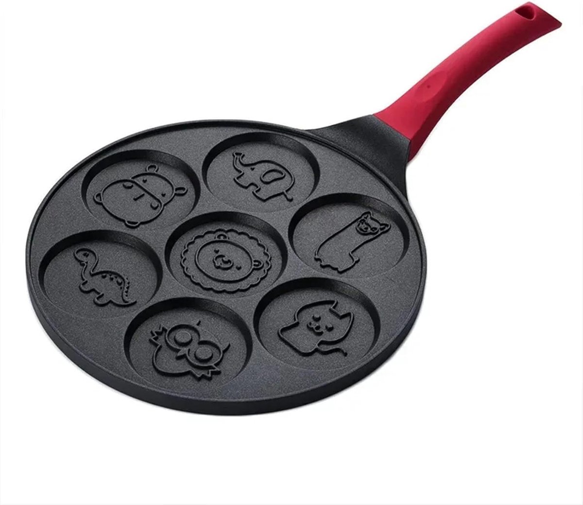 Pannenkoekenpan Met Anti-Aanbaklaag - Eierkoekenpan Grillpan - Ontbijt Maken - 7 Dierenpatronen - N.v.t. - Rood