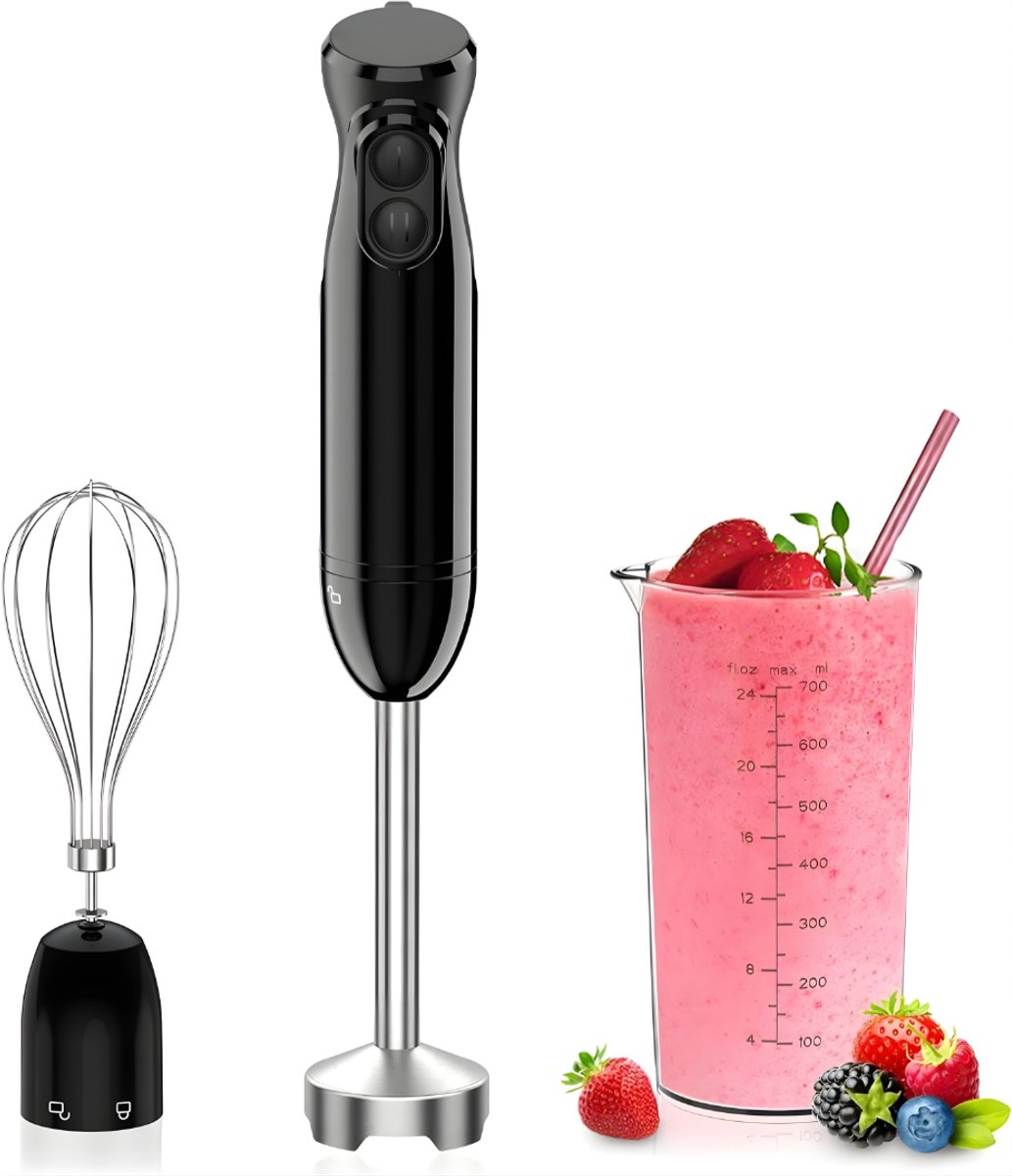 QIN® Staafmixer Set - Staafmixer Met Hakmolen - Hakmolen - Mixer Set - Zwart - 10cm x 21cm x 24cm