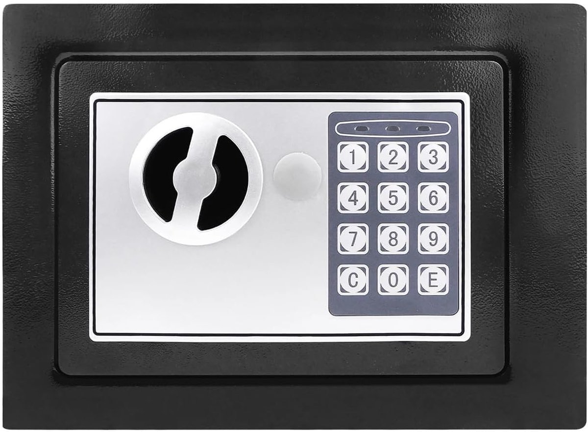 Digitale Kluis - Veiligheidsbox Elektronisch - Waardevolle Spullen Beveiligen - Tamper-proof Scharnieren - 348 Gram - Zwart