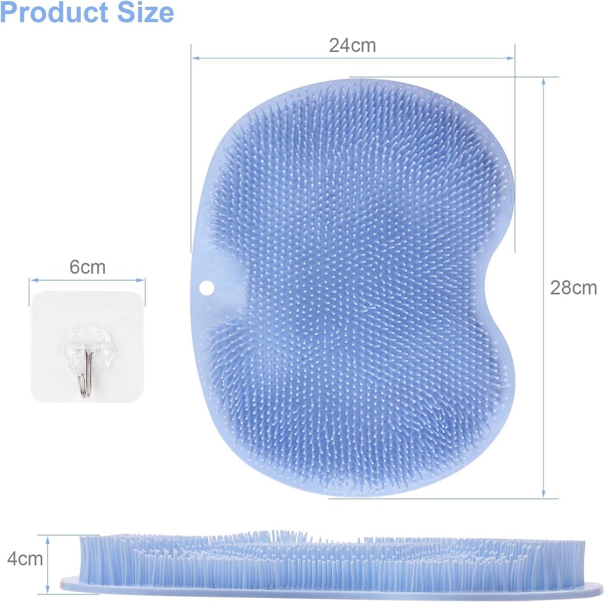Douche Voet Scrubber - Voetborstel Kussen - Voeten Reinigen - Sterke Zuignappen - 28x28 cm - Grijs