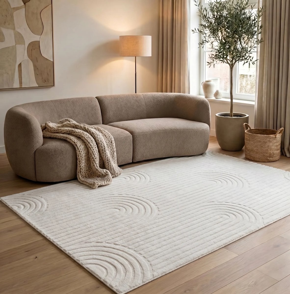 flycarpets Eve Japandi Creme Vloerkleed - Laagpolig Tapijt Woonkamer - Zacht en Fluffy, foto 3