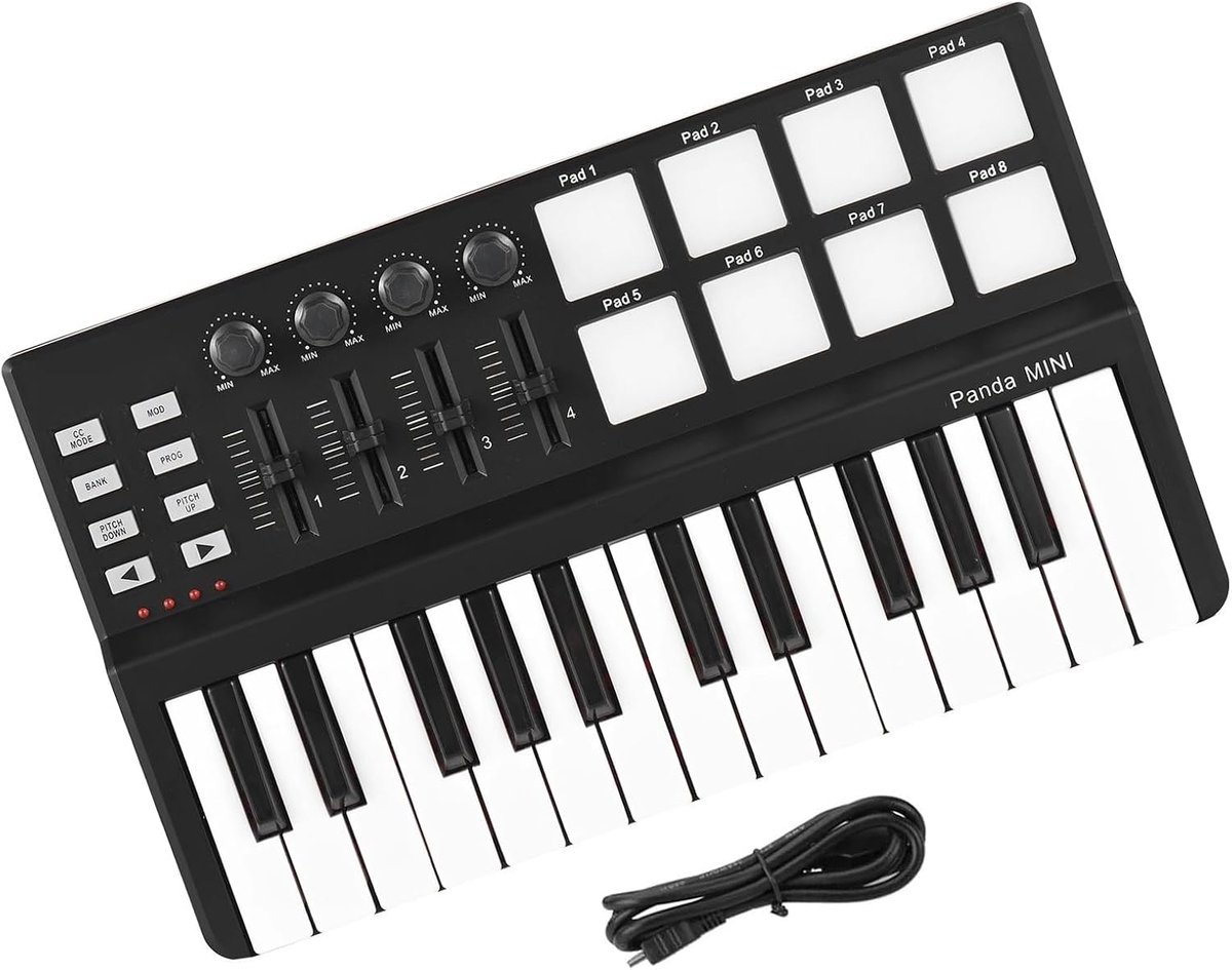 Mini Keyboard Controller - Drumpad Piano - Muziek Maken - 25 Aanslaggevoelige Toetsen - 32 cm Breed - Zwart