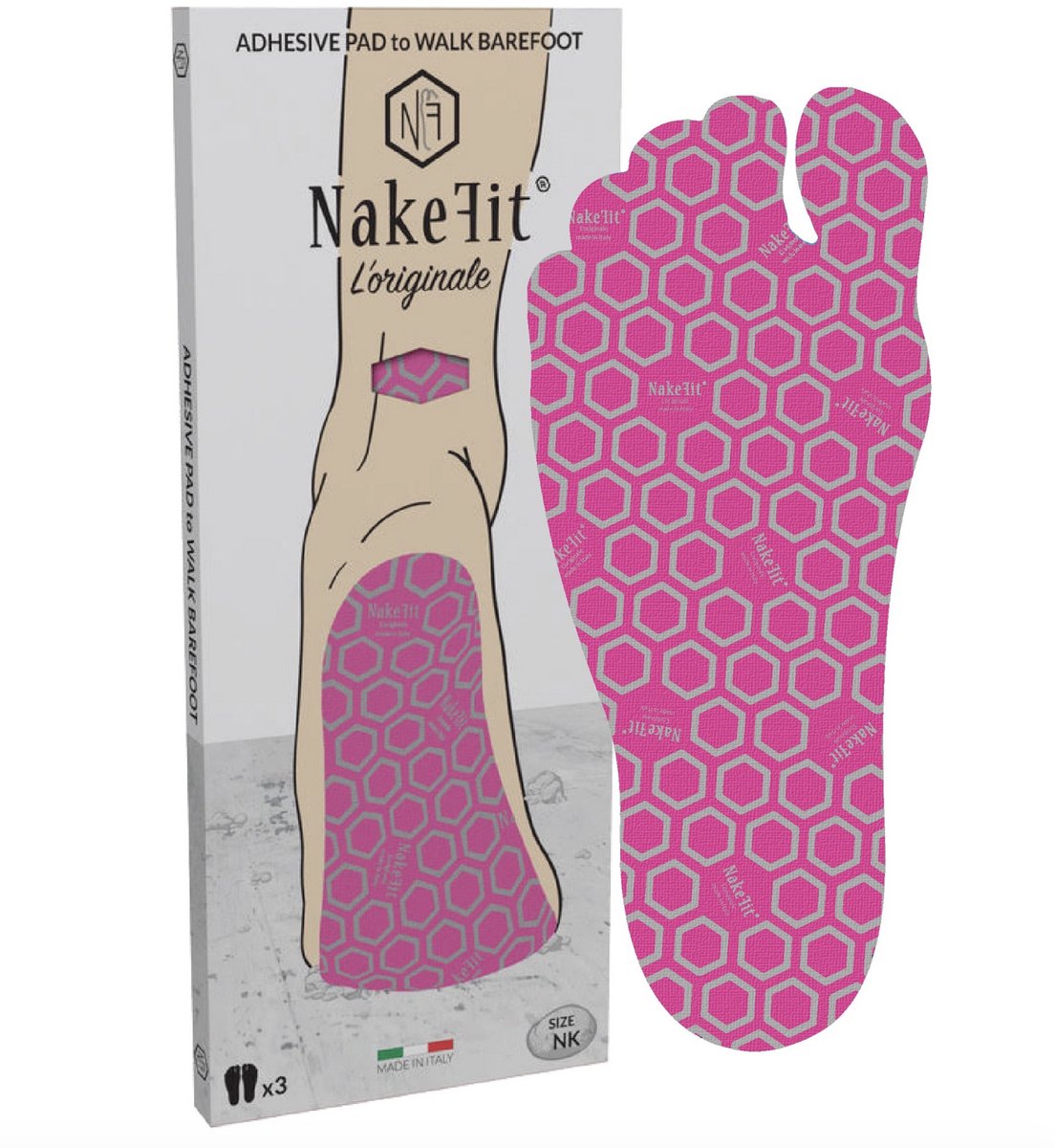 NakeFit L’ORIGINALE Hypoallergene Zelfklevende Voetzolen /Fuchsia 3 Paar Dames NK6 Barefoot Looppads voor Strand Zwembad en Buitenactiviteiten Roze