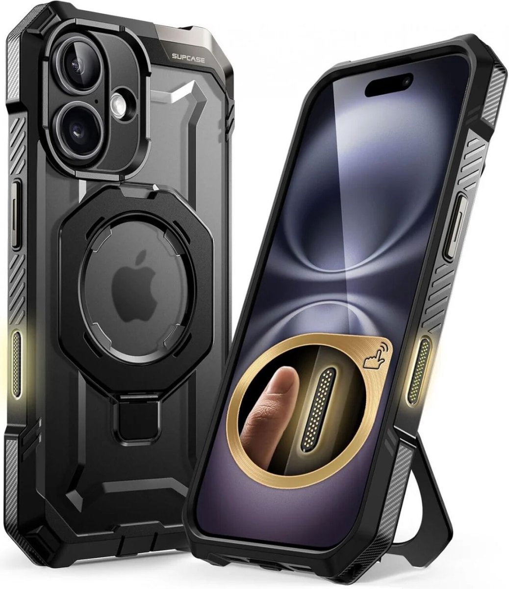SUPCASE Hoesje Geschikt voor Apple iPhone 16 Plus | Unicorn Beetle Grip | Compatibel met MagSafe / Qi2 | Magnetische Back Cover | Militaire Standaard | Kickstand | Zwart