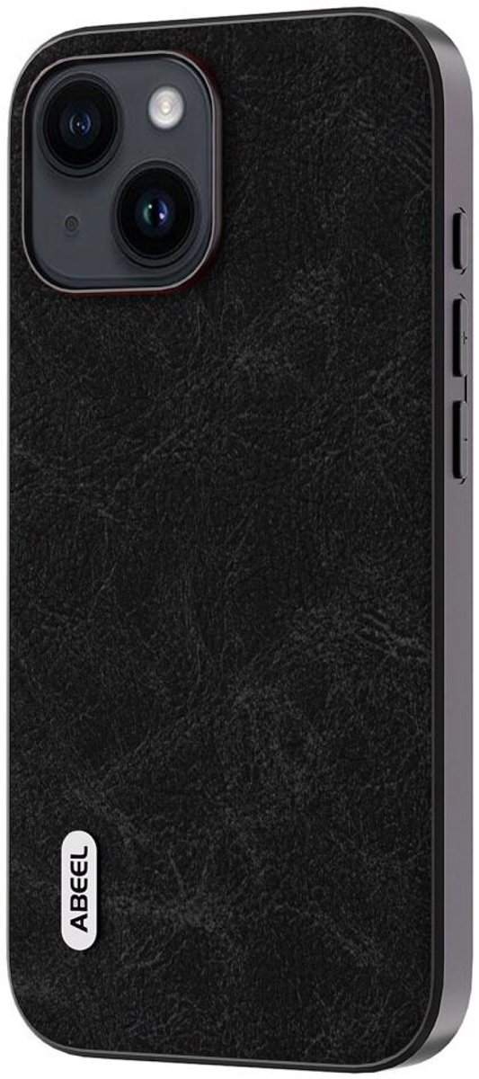 ABEEL Hoesje Geschikt voor Apple iPhone 15 - Back Cover met Litchi Textuur - Dreamy Zwart