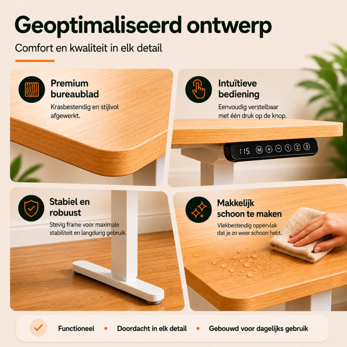 Organess Zit-sta Bureau - Elektrisch verstelbaar - 120 x 60 cm - Geheugenfunctie - Anti-botsing - Verstelbare Hoogte thumbnail 3