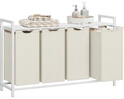Conway Living® Wassorteerder - 4 vakken - 160L - Metaal - Wit -Wasmanden - Wassorteerder 4 vaken - 116 x 33 x 72 cm