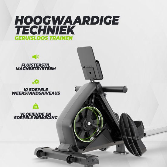 VirtuFit ROW200i Roeimachine - Inklapbaar - 10 weerstandniveaus - Geruisloos - Kinomap & FitShow - LCD Display met Tablethouder - Roeitrainer voor thuis - Roeiapparaat (ROW450)