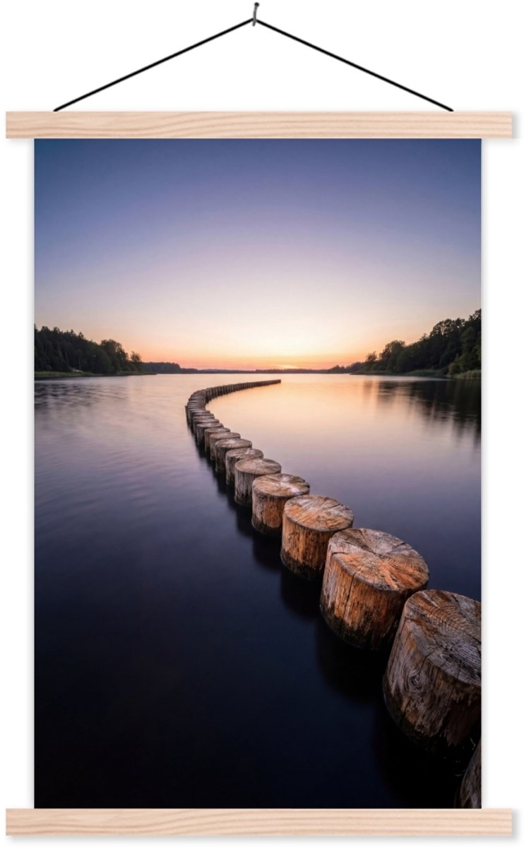 Posterhanger incl. Poster 60x90 cm - Schoolplaat - Hout - Palen - Water - Textielposter - 