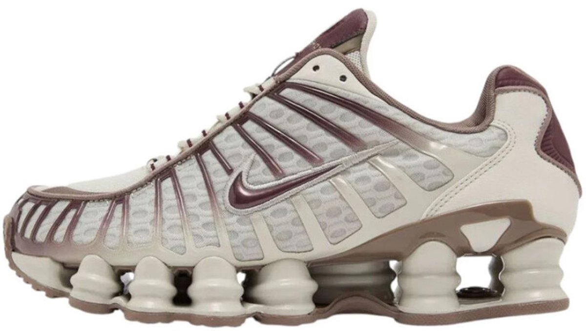 Nike Shox TL Sneakers Dames – Light Bone/Burgundy Crush – Synthetisch & Mesh Bruin