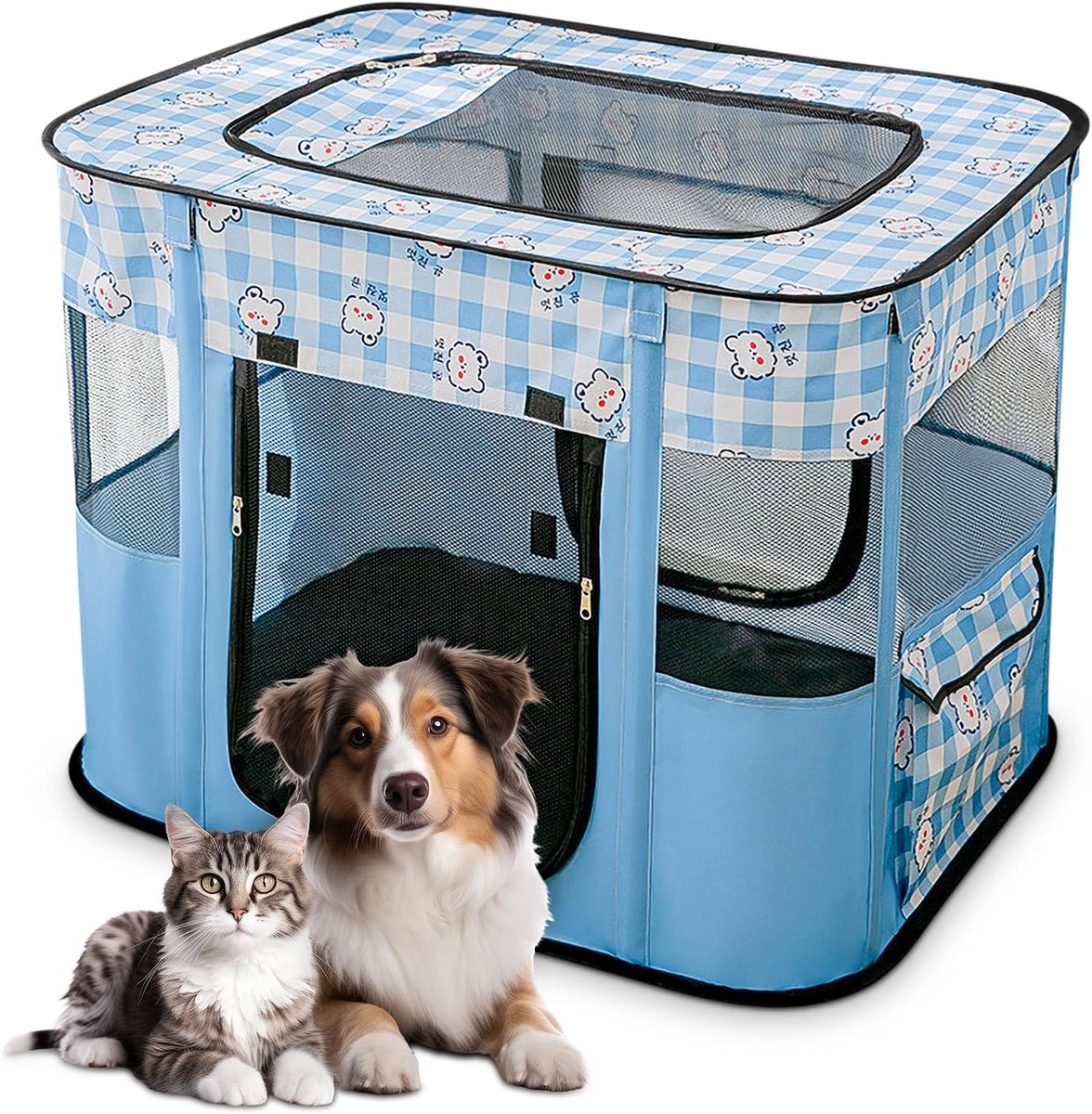 Honden- en kattenren - Vouwbaar en lichtgewicht - Blauw - Ideaal voor reizen en kamperen - ShopVlot