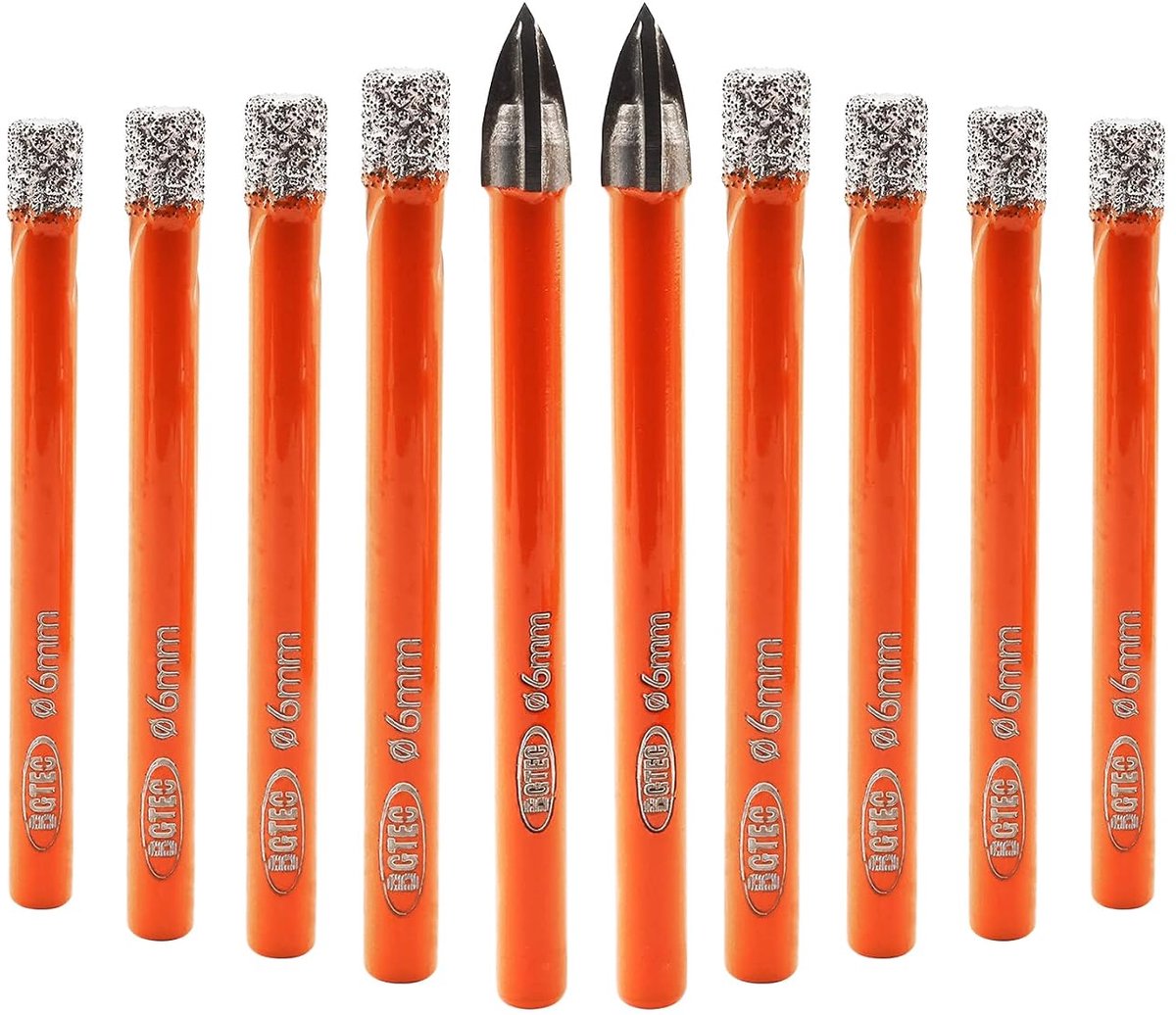 Diamantboor set 10-delig 6 mm - 8 droge diamantboren en 2 carbide boren - geschikt voor tegels, graniet en marmer - ShopVlot