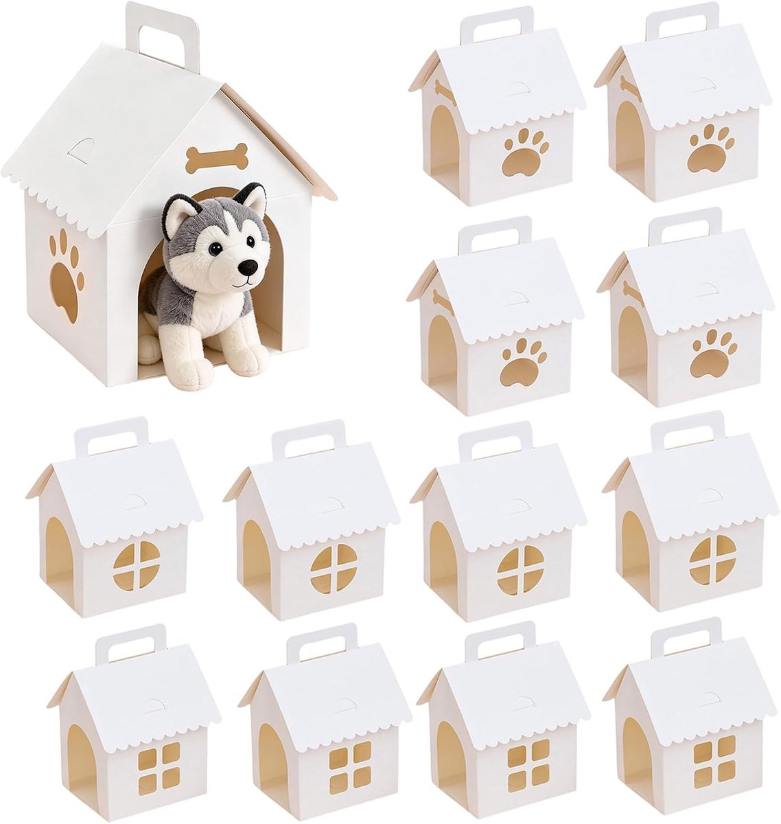 geschenkdozen voor puppy's - 12 stuks - wit huisontwerp - ideaal voor hondenverjaardagen - ShopVlot