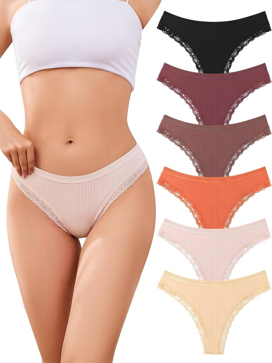 ANSUKOO Cotton Thong in Lace for Women Set Of 6,Underwear Women Thong - ShopVlot