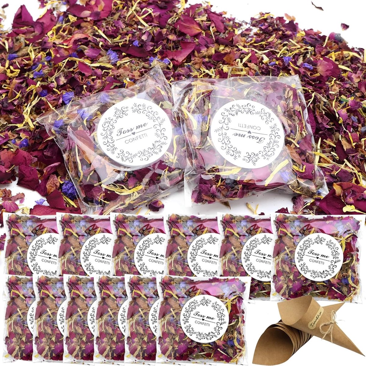 Confetti voor gedroogde bloemen, 12 stuks, bruiloft, met 6 papieren bloemblaadjes, voor bruiloften en verjaardagen - ShopVlot