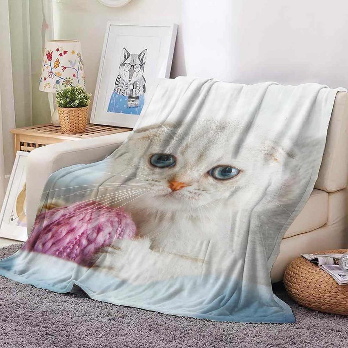 Cat Cuddly Blanket, Flannel Blanket, Kitty Pattern, Fleece Blanket, Fluffy Soft and Warm, 3D Kitty Blanket, Sofa - ShopVlot
