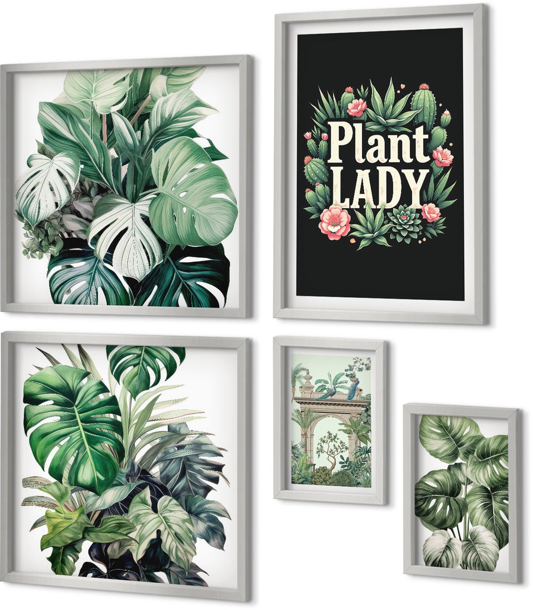 Coloray 5-Delige Schilderij Set - Strand Met Boten, Watervallen En Palmbomen In De Tropen - 20 x 30 cm - Stijlvolle Wanddecoratie - Interieur - Moderne Wanddecoratie
