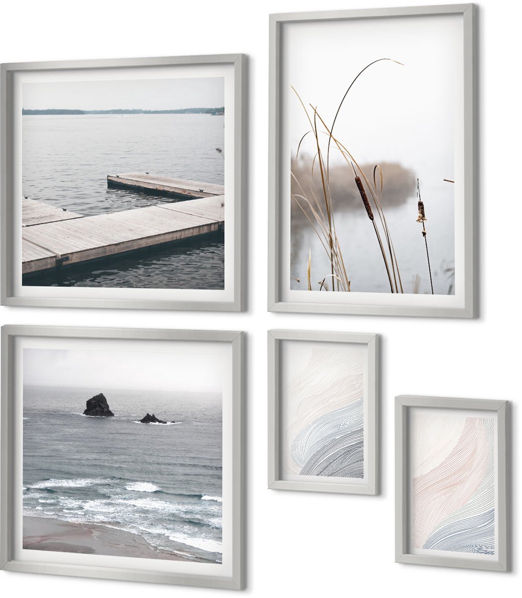 Coloray 5-Delige Schilderij Set - Watervallen In Een Groene Omgeving Met Stenen En Water. - 20 x 30 cm - Stijlvolle Muurdecoratie - Slaapkamer - Moderne Wanddecoratie