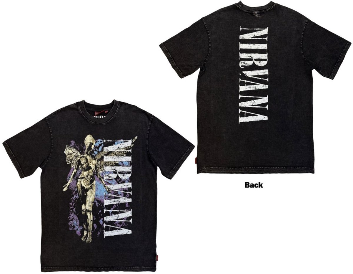 Nirvana - Unplugged In Utero Angel Wash Unisex Tshirt - S - Zwart
